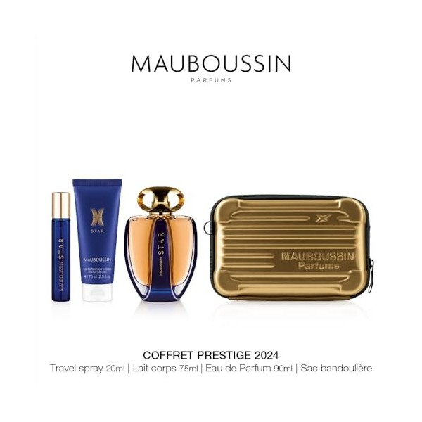 Mauboussin - Coffret Prestige 2024 Star : Eau de Parfum 90ml, Lait Corps 75ml, Travel Spray 20ml & Sac Bandoulière