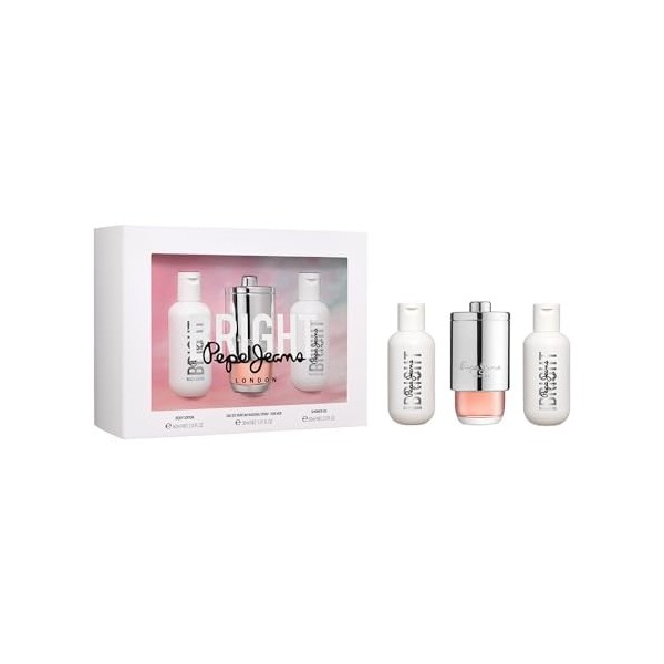 Pepe Jeans Bright For Her Coffret Cadeau Femme Pack 3 Pièces Eau de Parfum Femme 30ml, Body Lotion 60ml et Gel Douche 60ml Se