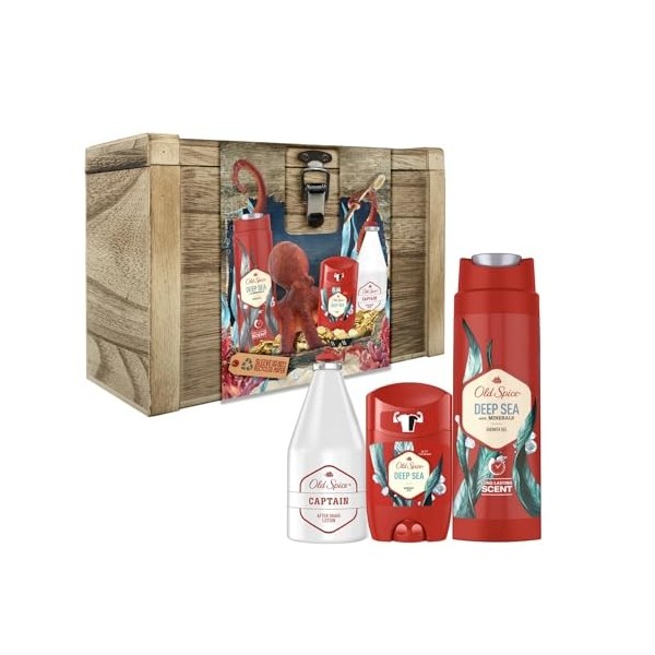 Old Spice Coffret cadeau coffre au trésor Old Spice Captain Lotion après-rasage, bâton déodorant, gel douche