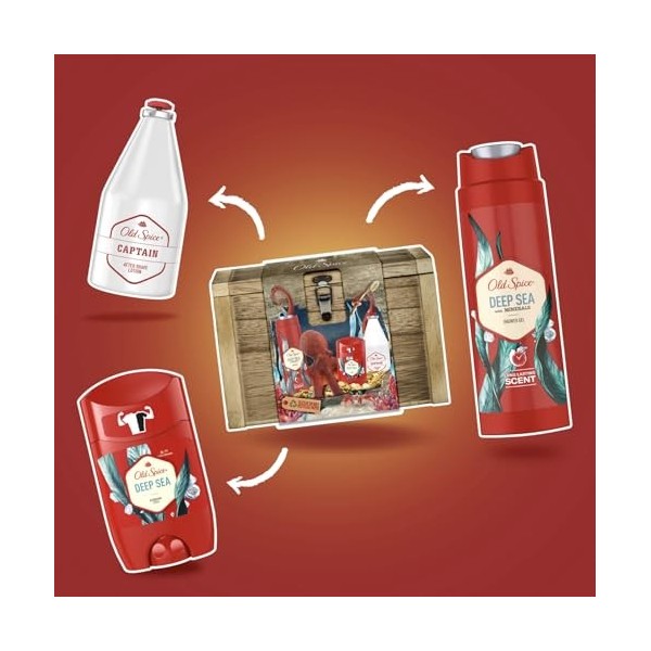 Old Spice Coffret cadeau coffre au trésor Old Spice Captain Lotion après-rasage, bâton déodorant, gel douche