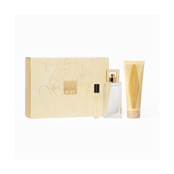 Avon Attraction for Her Coffret cadeau trois pièces avec eau de parfum 50 ml lotion pour le corps 125 ml et vaporisateur pour