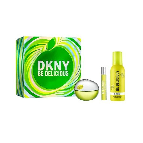 DKNY Be Delicious Coffret Cadeau pour Femme - Eau de Parfum 100ml, Format Voyage 15ml, Mousse de Douche 150ml - Parfum Floral