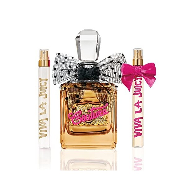 Juicy Couture Gold Couture, Coffret Trio Eau de Parfum Spray Vaporisateur pour Femme, Vaporisateur de Sac, Parfum Sensuel, Fl