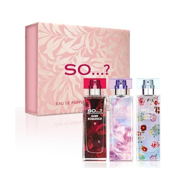 SO... ? Coffret de parfums féminins de qualité supérieure, Sorbet Dream, Dark Romance, Floral Crush, Eau de Parfum avec Parfu