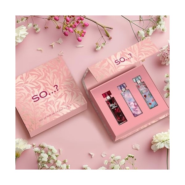 SO... ? Coffret de parfums féminins de qualité supérieure, Sorbet Dream, Dark Romance, Floral Crush, Eau de Parfum avec Parfu