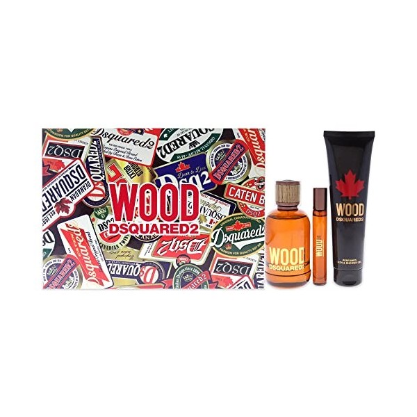 Dsquared2 Wood For Men 3 Pc Gift Set 3.4oz EDT Spray, 0.3oz EDT Spray, 5.0oz Bath and Shower Gel