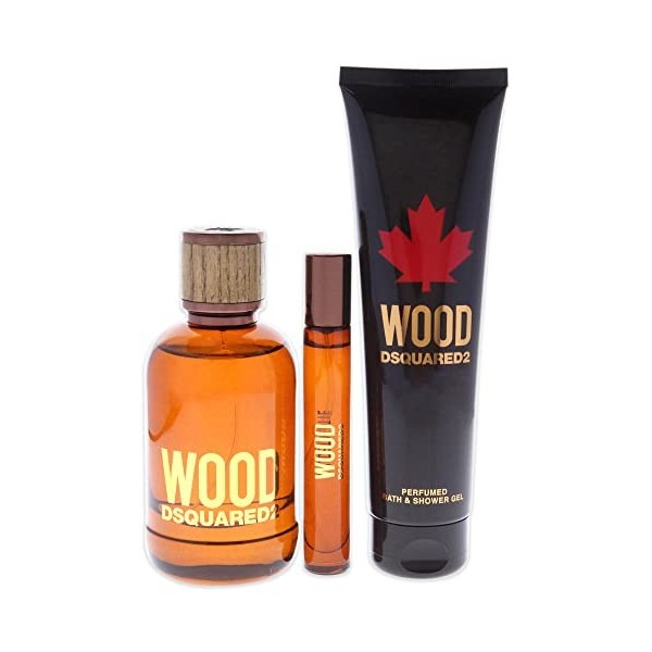 Dsquared2 Wood For Men 3 Pc Gift Set 3.4oz EDT Spray, 0.3oz EDT Spray, 5.0oz Bath and Shower Gel