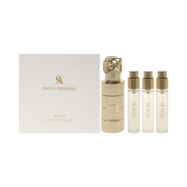 Swiss Arabian Rose 01 For Unisex 4 Pc Mini Gift Set 3 x 10ml Perfume Spray, 1 Metal Case