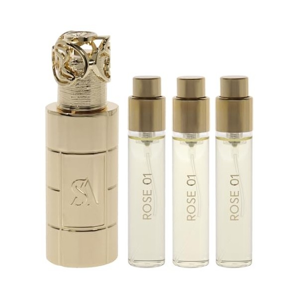 Swiss Arabian Rose 01 For Unisex 4 Pc Mini Gift Set 3 x 10ml Perfume Spray, 1 Metal Case