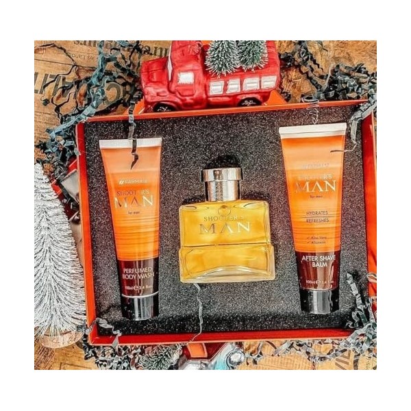 Farmasi Shooters Man, coffret cadeau homme 4 produits avec parfum de 100 ml, gel douche 100 ml, lotion after shave 100 ml, be