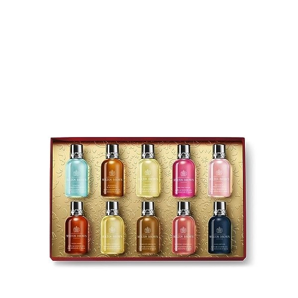 Stocking Filler Set by Molton Brown for Unisex - 10 x 1.6 oz Coastal Cypress and Sea Fennel Shower Gel, Re-charge Black Peppe