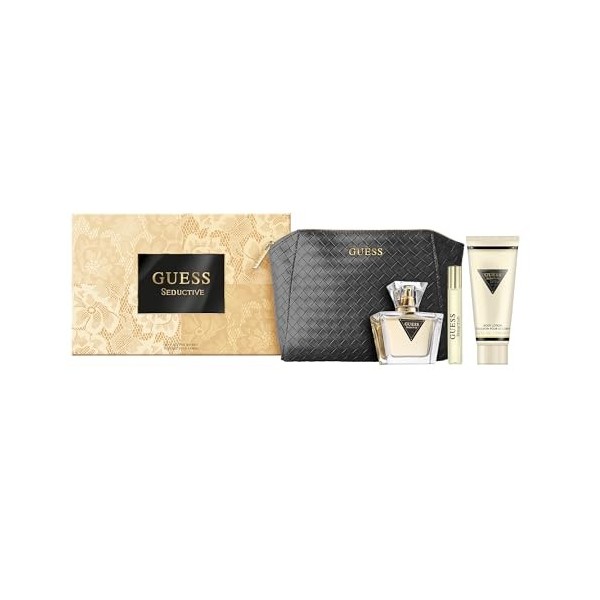 GUESS Seductive Coffret Cadeau pour Femme – Eau de Toilette 75ml, Format Voyage 15ml, Lotion pour le Corps 100ml, Pochette No