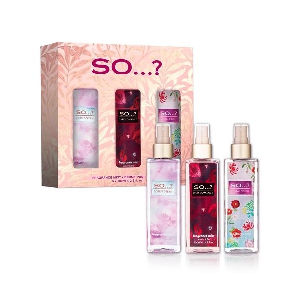 So…? Coffret cadeau de brume parfumée Collection, avec romance sombre, écrasement floral et rêve de sorbet, ensemble de parfu