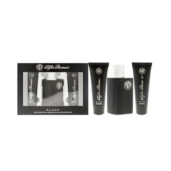 Alfa Romeo Black Coffret Cadeau Homme Eau de Toilette 125 ml, Gel Douche et Après-Rasage 100 ml