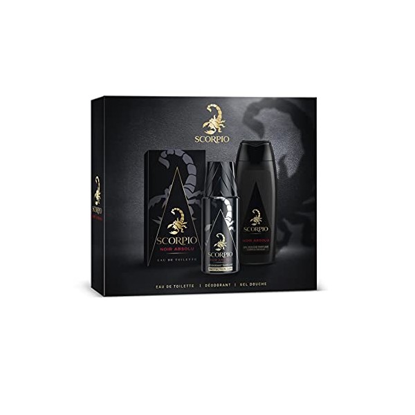 SCORPIO - Coffret 3 produits Noir Absolu - Coffret Cadeau Homme - Eau de toilette flacon 75ml, Gel Douche 250ml et Déodorant 