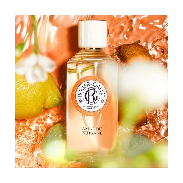 Roger&Gallet - Eau Parfumée Bienfaisante Amande Persane 100ml - Mandarine Amande amère Fève Tonka - 92% dingrédients dorigi