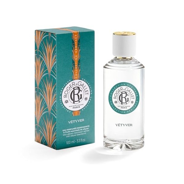 Roger&Gallet - Eau Parfumée Bienfaisante Vétyver 100ml - Bergamote Vétyver Sauge - 98% dingrédients dorigine naturelle