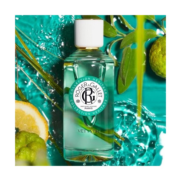 Roger&Gallet - Eau Parfumée Bienfaisante Vétyver 100ml - Bergamote Vétyver Sauge - 98% dingrédients dorigine naturelle