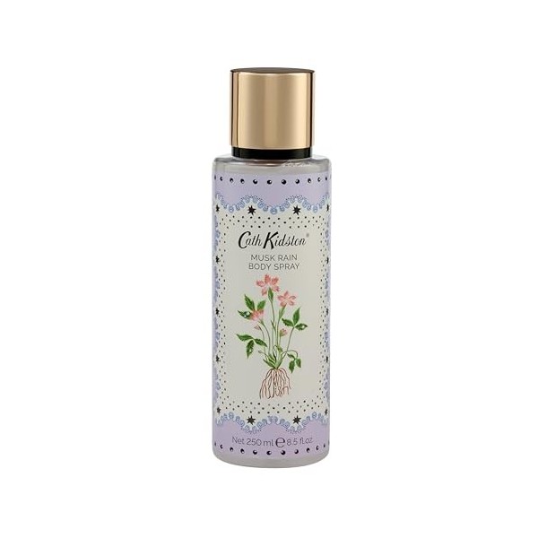 Cath Kidston Roots & Raindrops | Spray corporel parfumé Musc Rain 250 ml | Format voyage et végétalien | Cadeau beauté pour e