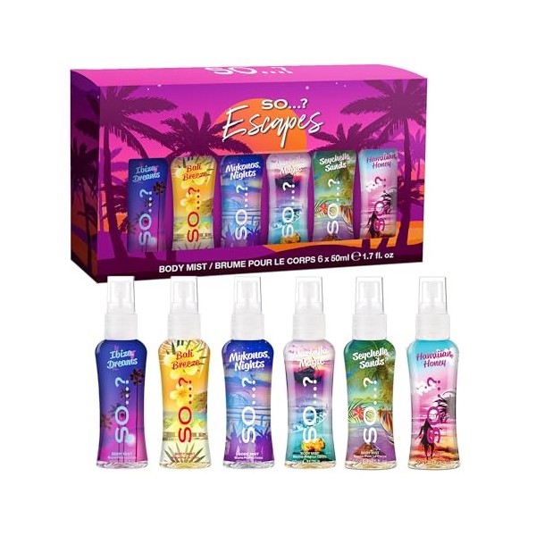 So…? Escapes Grande Coffret cadeau pour femme avec Ibiza Dreams, Bali Breeze, Mykonos Nights, Santorin, Seychelle Sands, Hawa