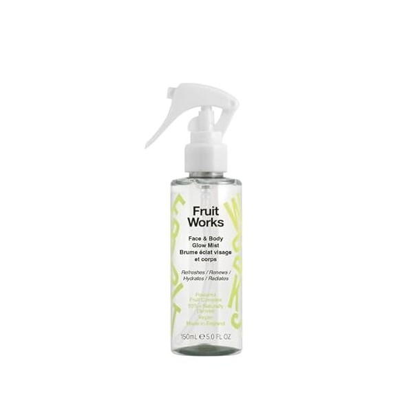 Fruit Works - Brume rafraîchissante visage et corps en spray 150 ml - Huiles essentielles - Végétalien - Fabriqué en Angleter