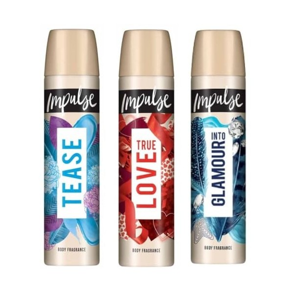 Impulse Variety Lot de 3 vaporisateurs de parfum pour le corps 75 ml taquiner, glamour, amour 