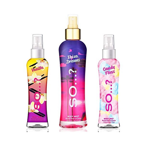 Brume corporelle de So…? Lot de 3 sprays parfumés pour femme, barbe à papa et vanille 100 ml , Ibiza Dreams 200 ml 