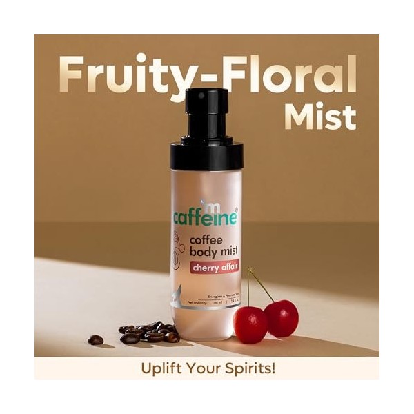 mCaffeine Coffee Body Mist - Aloe Vera Soothes and Nourishes Skin - Hyaluronic Acid Moisturizer - Water Based - Cherry Affair