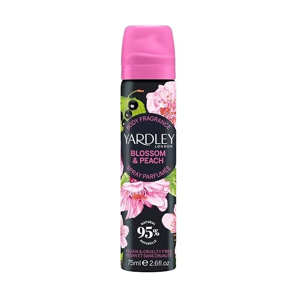 Yardley London Blossom and Peach Body Spray, Spray Corporel Floral pour Femme avec Notes dAgrumes et de Cassis, Brume Corpor