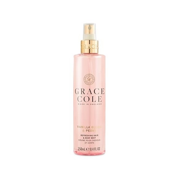 Grace Cole Vanilla Blush & Peony Hair & Body Mist, Hydrating Formula, Light on Hair and Skin, Leaves you Feeling and Smelling