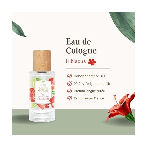 NATURE & SENTEURS - Eau de Cologne Bio 50ml - Parfum Hibiscus - Made in France - 99,9% dorigine naturelle - Idée Cadeau