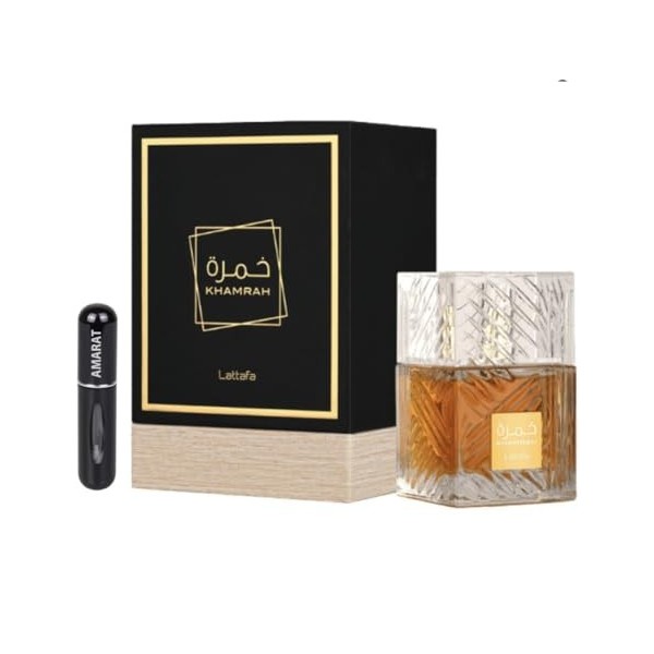 Khamrah Parfum original 100 ml, eau de parfum unisexe importée de Dubaï avec des arômes agréables de longue durée, avec atomi