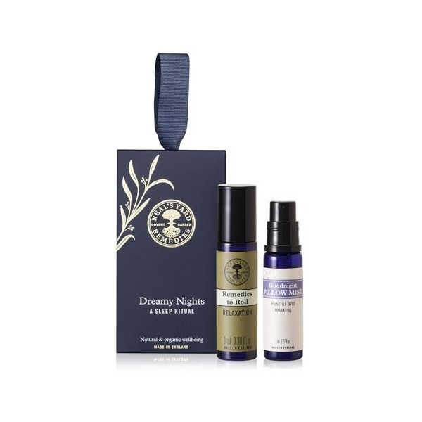 Neals Yard Remedies Dreamy Nights A Sleep Ritual, coffret cadeau avec vaporisateur doreiller et huile essentielle à bille i