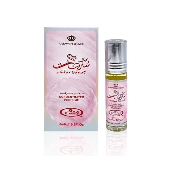 Al Rehab Parfum concentré 6 ml – Sukkar Banat Huile parfumée Misk Parfum pour homme et femme Musc