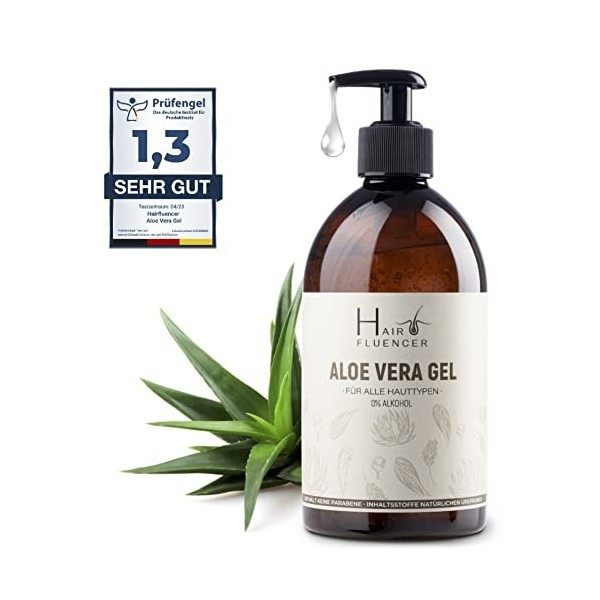 Hairfluencer - Gel daloe vera bio à base de jus de feuilles - 500ml de gel daloe vera naturel sans parabène & alcool - soin