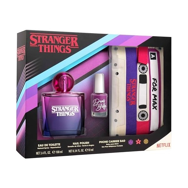 NETFLIX Stranger Things Coffret cadeau avec eau de toilette 100 ml, vernis à ongles et étui de protection en forme de cassett