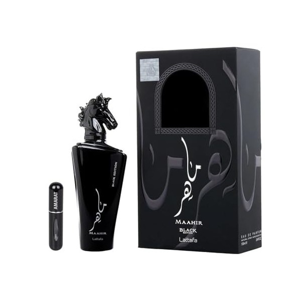 Maahir Black Edition Original Parfum arabe unisexe longue durée 100 ml avec atomiseur rechargeable 5 ml