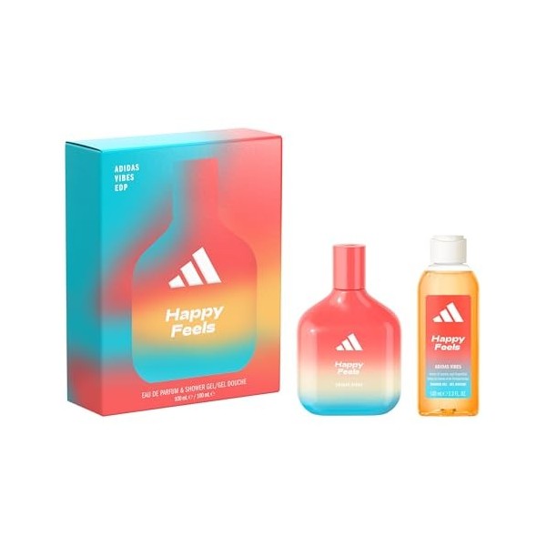 Le coffret adidas Vibes comprenant lEau de Parfum Happy Feels et le Gel Douche