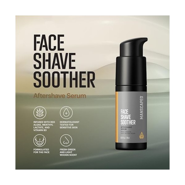 MANSCAPED® Face Shave Soother, sérum après-rasage pour hommes infusé dalgues rouges, de lactate de menthyle et de vitamine B