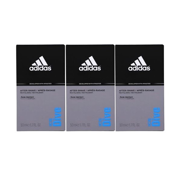 3 x Adidas Ice Dive Après-Rasage Revitalisant chaque 50ml Rafraîchit et protège