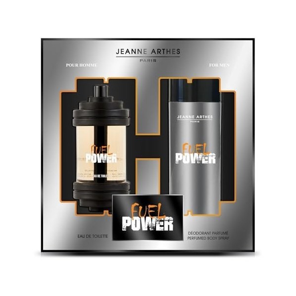 JEANNE ARTHES - Coffret Cadeau pour Homme - Fuel Power - Eau de toilette 100 ml + Déospray 200 ml - Parfum Ambre Patchouli - 