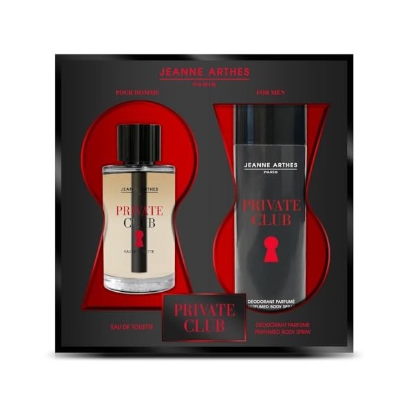 JEANNE ARTHES - Coffret Cadeau pour Homme - Private Club - Eau de toilette 100 ml + Déospray 200 ml - Parfum Tonka Vétiver - 