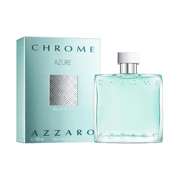 Azzaro Chrome Azure Eau de Toilette, Parfum Pour Homme, Fougère Boisé et Aquatique, Frais et Estival, Idée Cadeau Pour Lui, 1