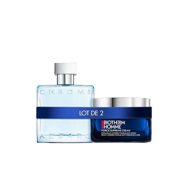 Lot de Azzaro Chrome, Eau de Toilette en Spray Vaporisateur pour Homme, 50 ml + Biotherm Homme, Force Supreme, Soin Visage po