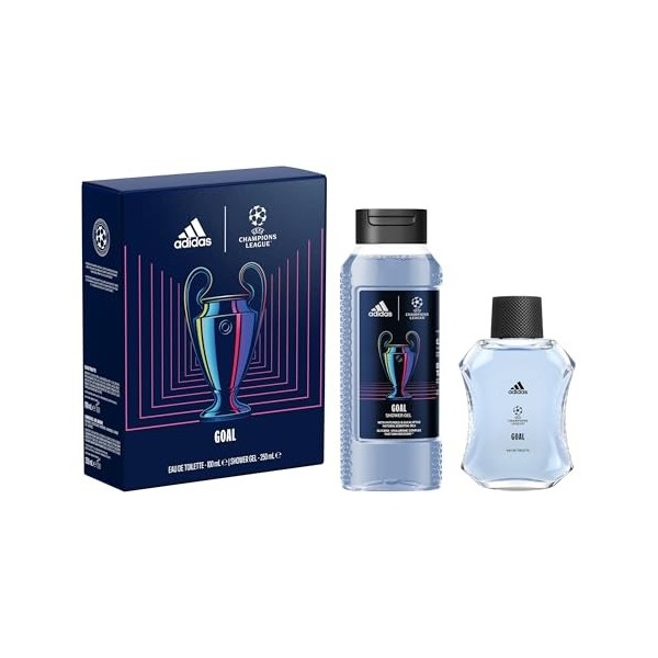 Le coffret adidas UEFA Goal comprenant une Eau de Toilette, un Gel Douche et un Déodorant Spray