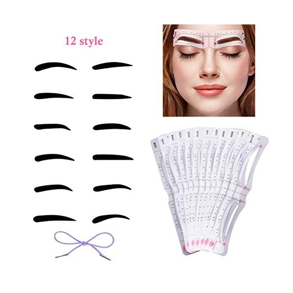 Lihsong 12 Pièces Kits Doutils de Mise en Forme des Sourcils Pochoirs à Sourcils avec Sangle de Fixation élastique Comme in