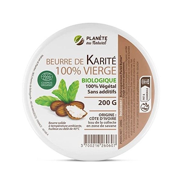 Beurre de Karité 200 g - Biologique - 100% vierge - 100% végétal - sans  additifs - Non raffiné