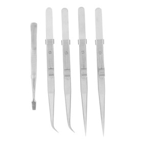 Ensemble de 5 Pinces à épiler, Pinces Plates Droites Incurvées Antistatiques en Acier Inoxydable, Kit de Pinces Multifonction