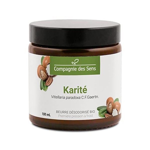 Beurre de Karité désodorisé - Beurre Végétal BIO - Pot en verre - Première pression à froid - 100mL