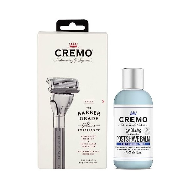 Lot de CREMO - Rasoir Pour Homme Avec Une Lame de Rechange + CREMO - Cooling Baume Après-Rasage Rafraîchissant Pour Homme | A